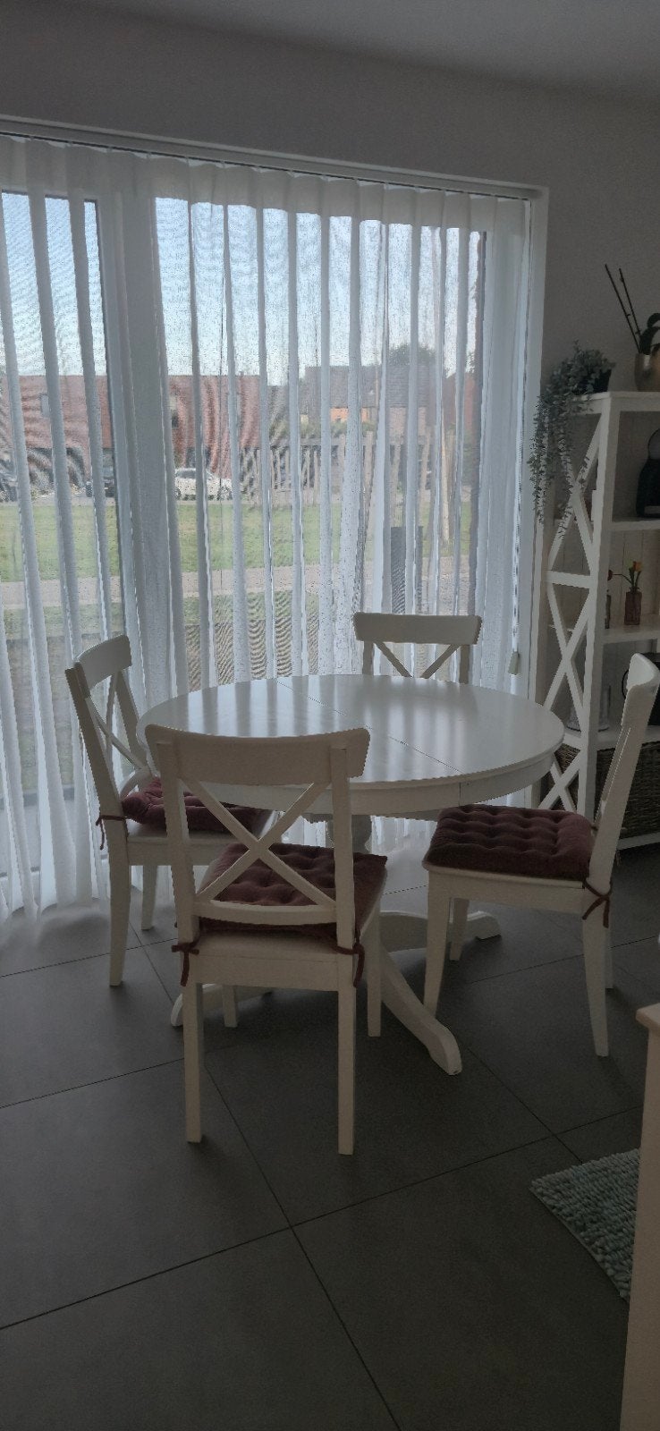 Ronde tafel openklapbaar met 4 stoelen., Ophalen, Gebruikt, 100 tot 150 cm, Rond