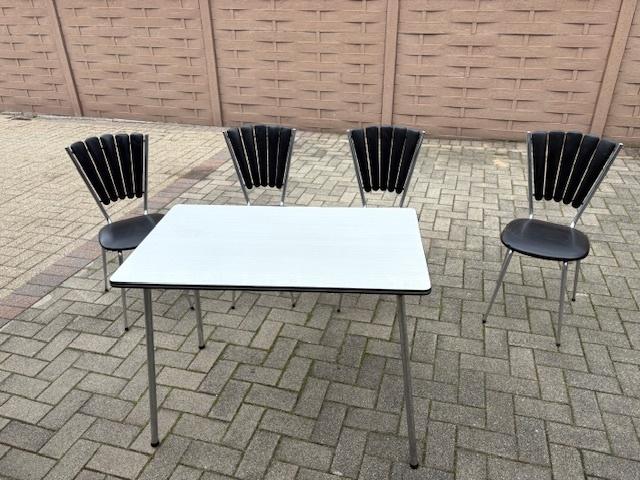 Vintage formica eethoek met 4 waaierstoelen., Ophalen, Gebruikt