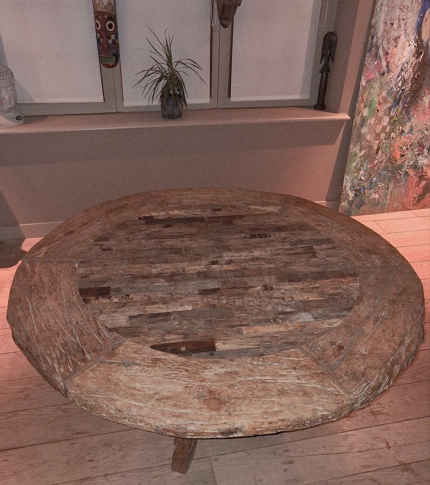robuuste houten tafel, Huis en Inrichting, Ophalen, Zo goed als nieuw, Rond