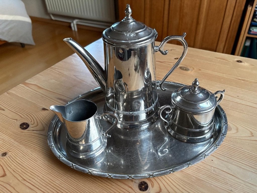 verzilverde koffieset op plateau, Antiquités & Art, Enlèvement ou Envoi