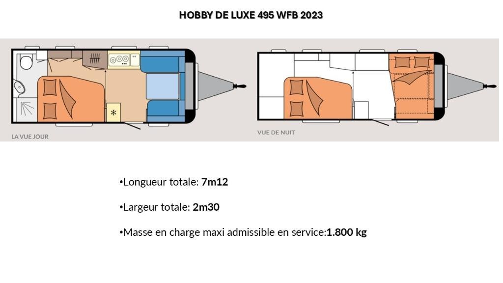 Caravane Hobby De Luxe 495 WFB 2023, Caravanes & Camping, Caravanes, Particulier, jusqu'à 4, Hobby, Grand lit, Coin salon convertible