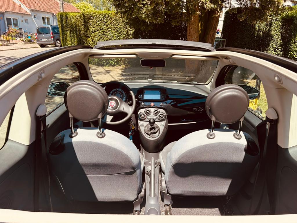 Fiat 500c cabriolet, Auto's, Fiat, Particulier, 500C, Bluetooth, Benzine, Euro 6, Cabriolet, 3 deurs, Handgeschakeld, Zwart, Grijs
