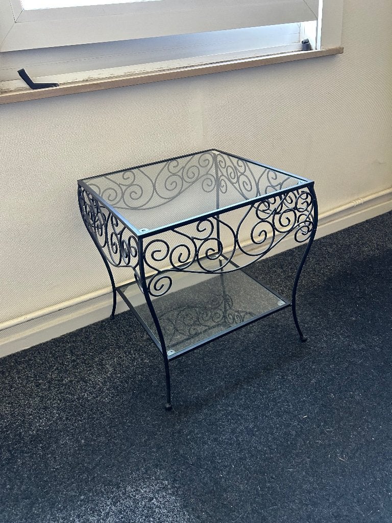 Bijzettafel, Huis en Inrichting, Tafels | Bijzettafels, Ophalen, Zo goed als nieuw, Vierkant, Glas