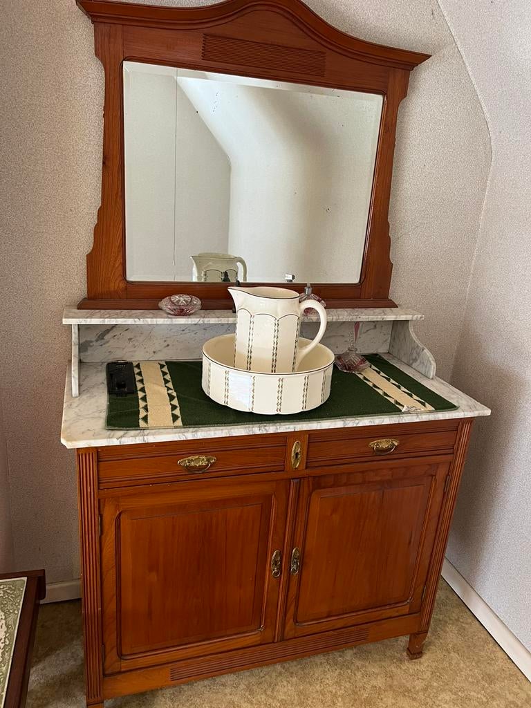 Vintage kast met spiegel en marmeren blad, Ophalen