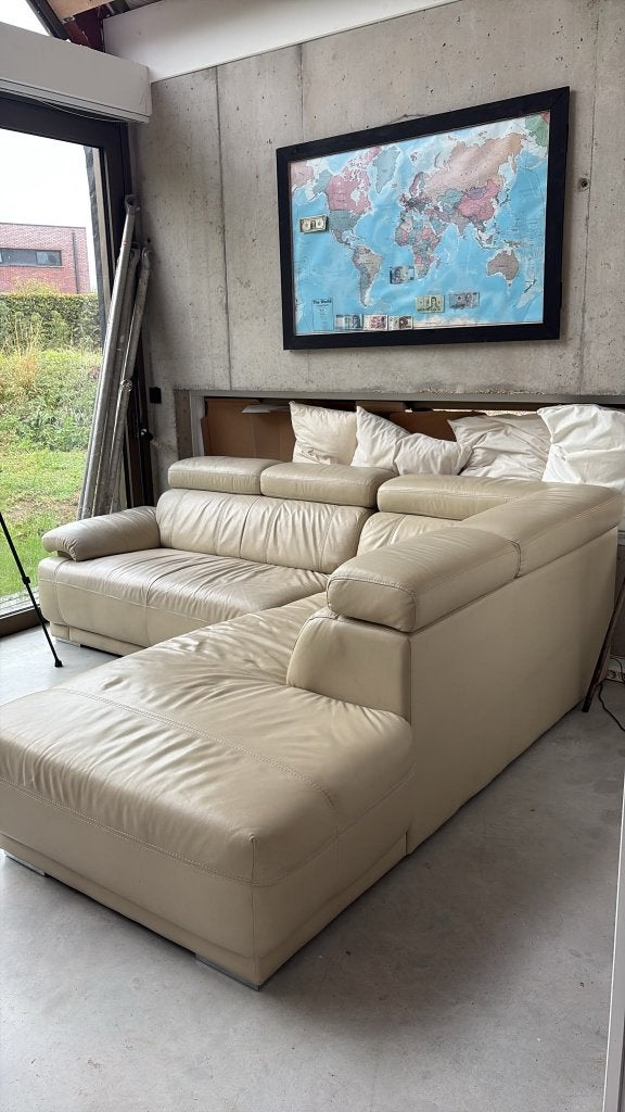 Leren zetel met lichte gebruikssporen gratis af te halen, Huis en Inrichting, Ophalen, 250 tot 300 cm, Gebruikt, 100 tot 125 cm