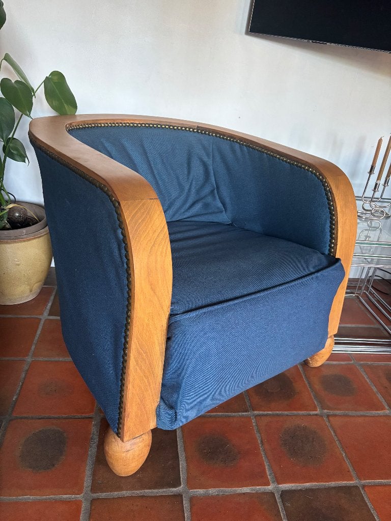 Set van 2 vintage fauteuils – recent geherstoffeerd, Ophalen, Hout, 75 tot 100 cm, Zo goed als nieuw