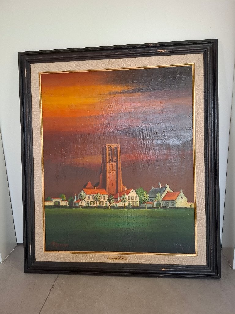 Schilderij met afbeelding van de toren van Damme, Ophalen, Handgeschilderd