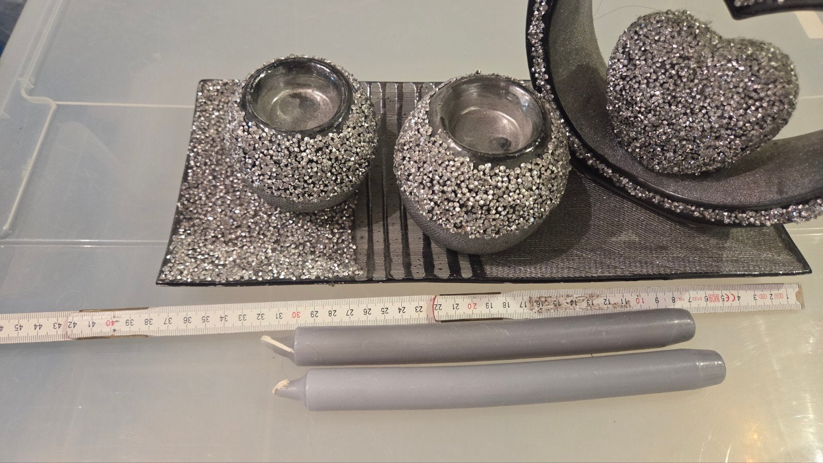 Décoration maison argentée 4 pieces + 2 bougies, Enlèvement, Gris
