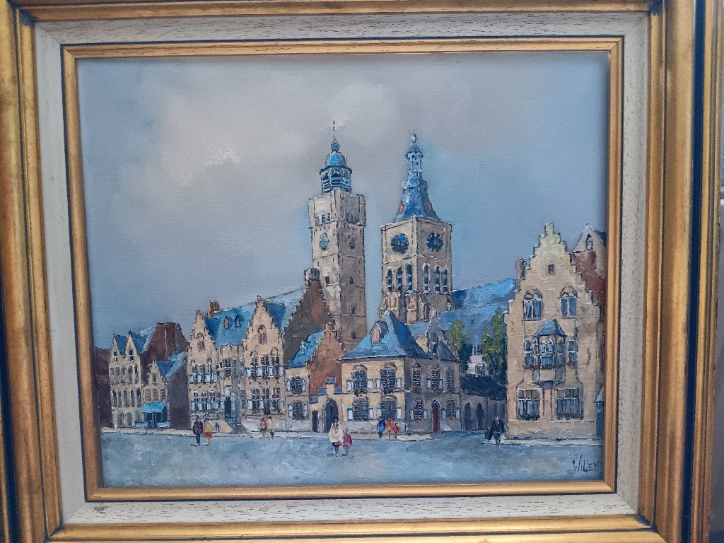 Kunstwerk: schilderij, Antiquités & Art, Art | Peinture | Classique, Peinture à l'huile, Enlèvement, Signé, Paysage urbain / rural