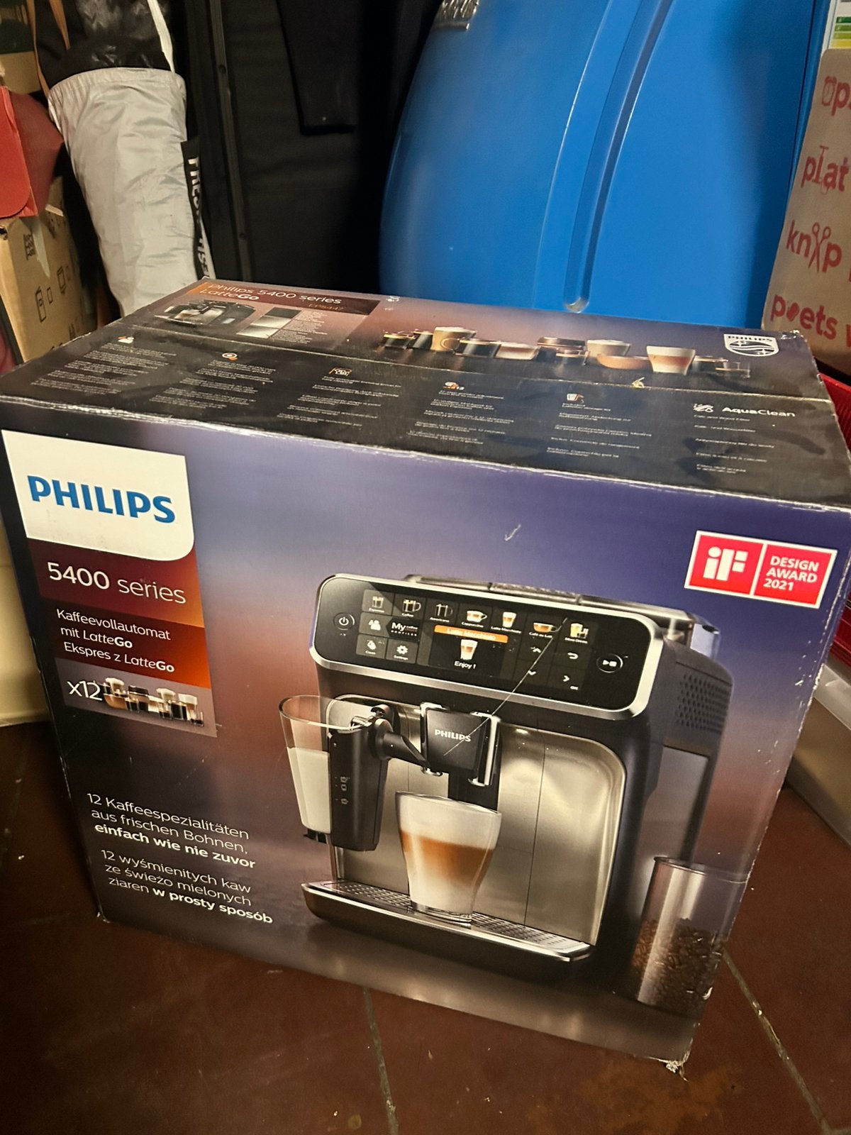 Volautomatische koffiemachine Philips 5400 EP5447/90 LatteGo, Ophalen, Afneembaar waterreservoir, Koffiebonen, 2 tot 4 kopjes