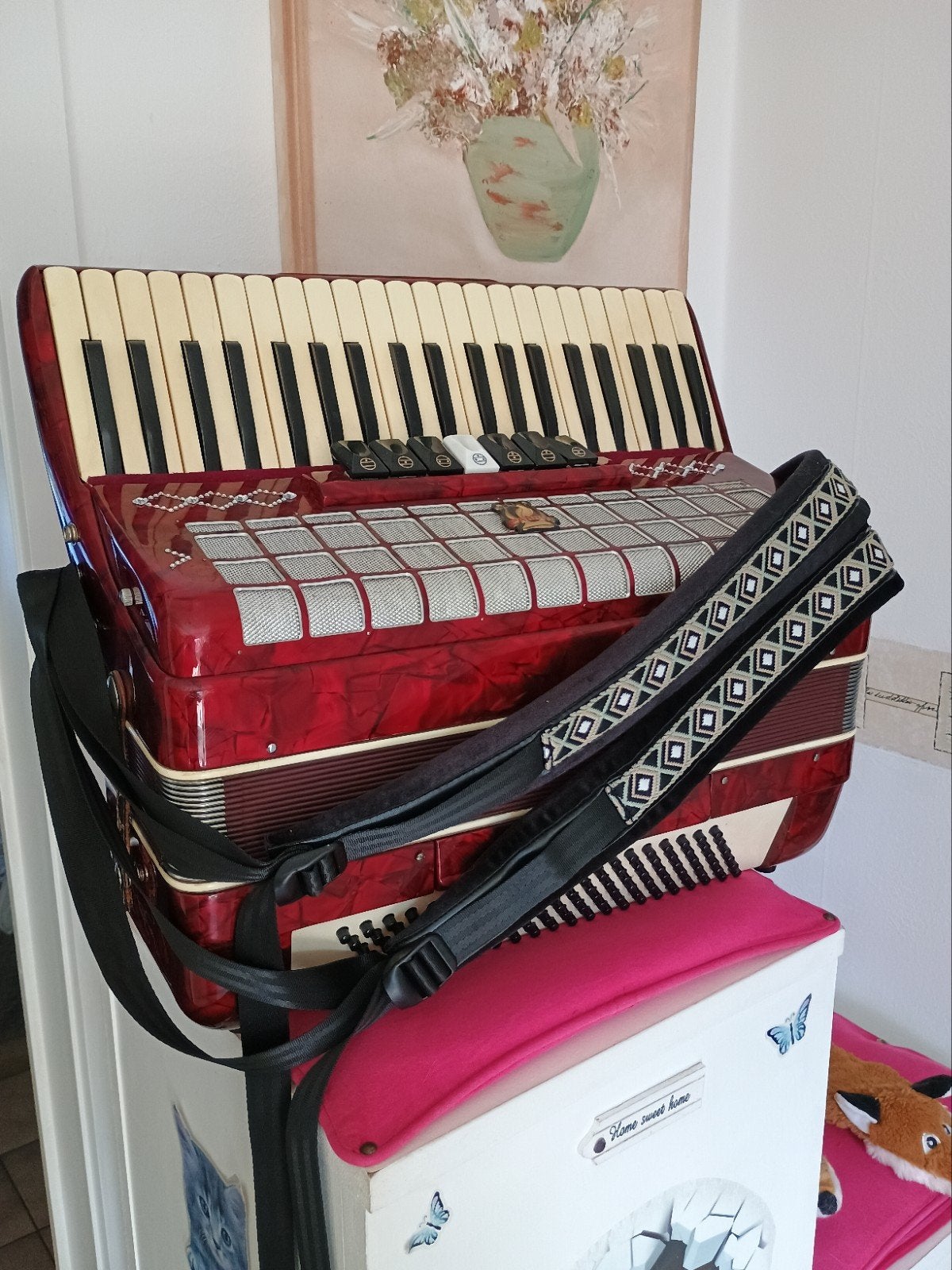 mooi goed behouden Parrot accordeon, Musique & Instruments, Enlèvement, Utilisé, Avec valise