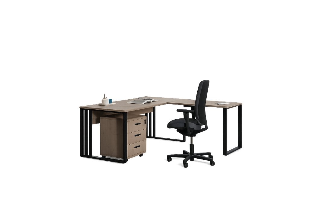 Grand bureau d'angle WEBA RIO 2 chêne humus 180x180x73cm, Autres marques, 180 cm, Utilisé, 80 cm