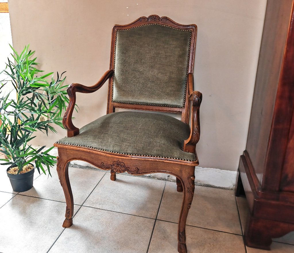 Antieke Louis xv fauteuil in eik, Ophalen