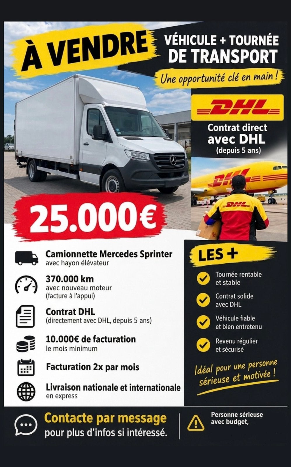 Vente tourné de livraison transport + camionnette, Offres d'emploi, Contrat à durée indéterminée