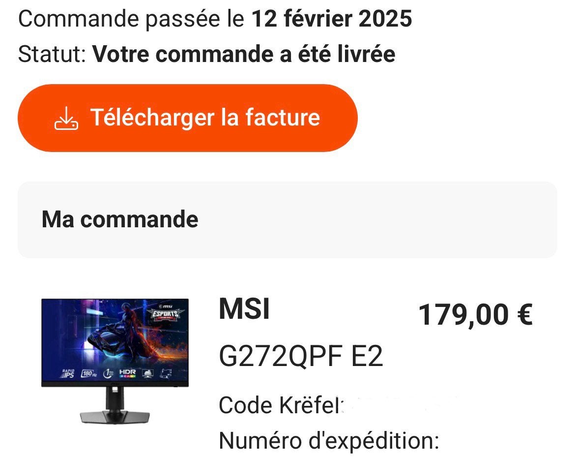 MSI 1440p 180 hz 27", Enlèvement