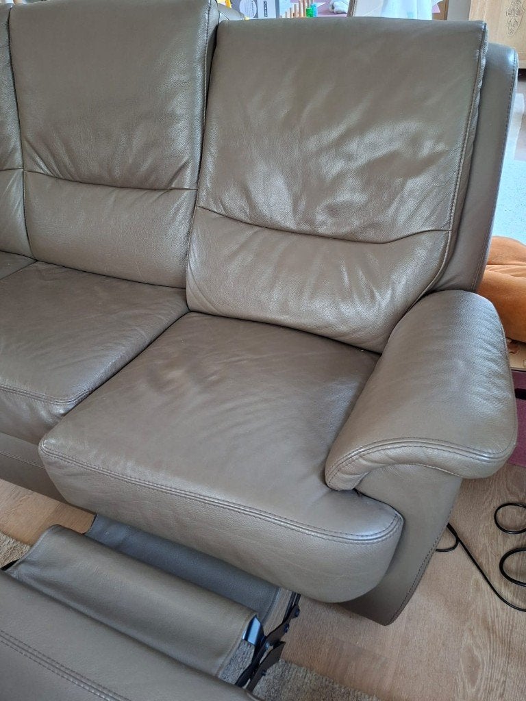 Bruine elektrische 3-zit zetel met relaxen, Ophalen, Driepersoons, Rechte bank, 200 tot 250 cm