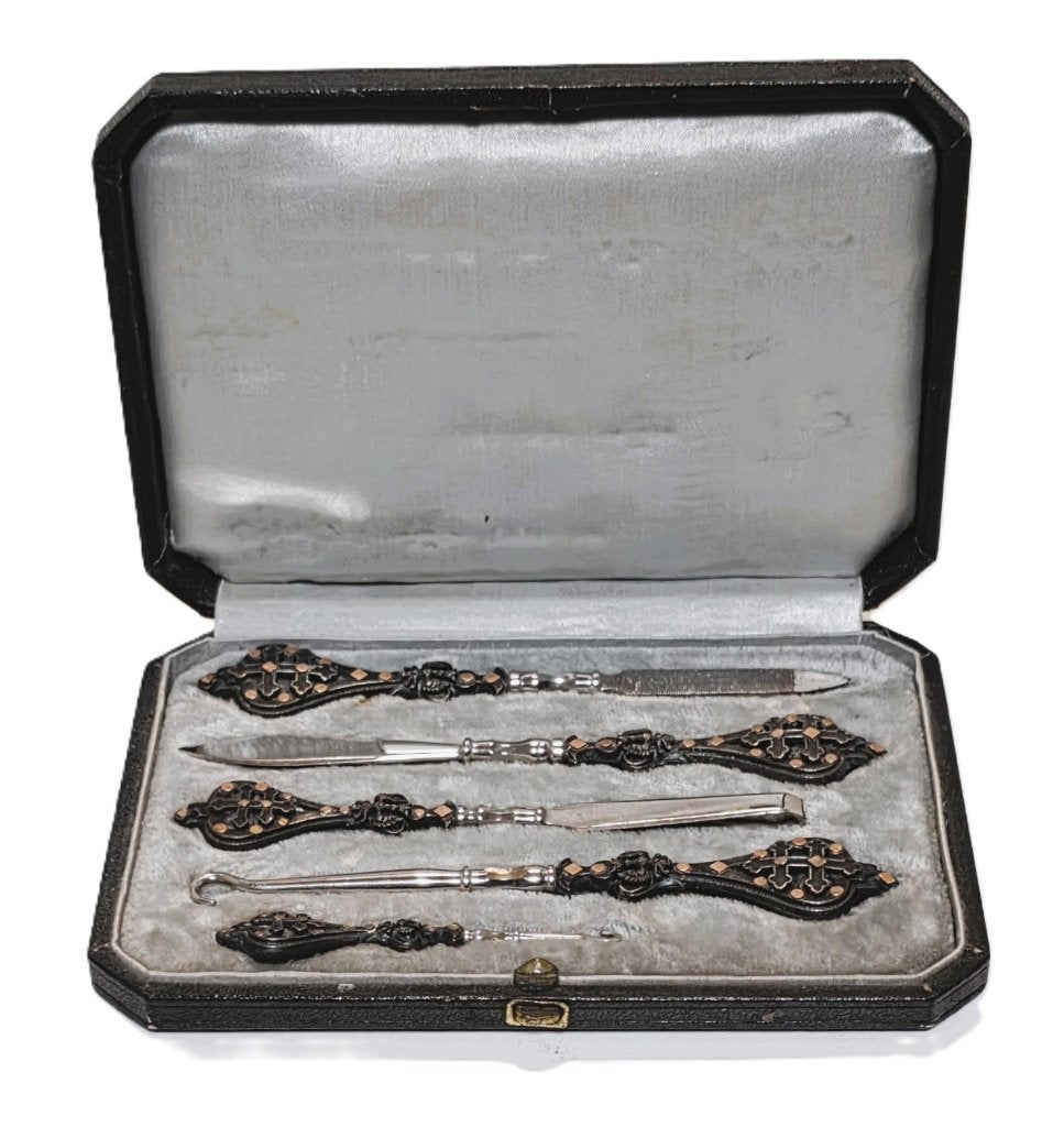 Authentiek Victoriaans verzilverd manicure set., Ophalen of Verzenden