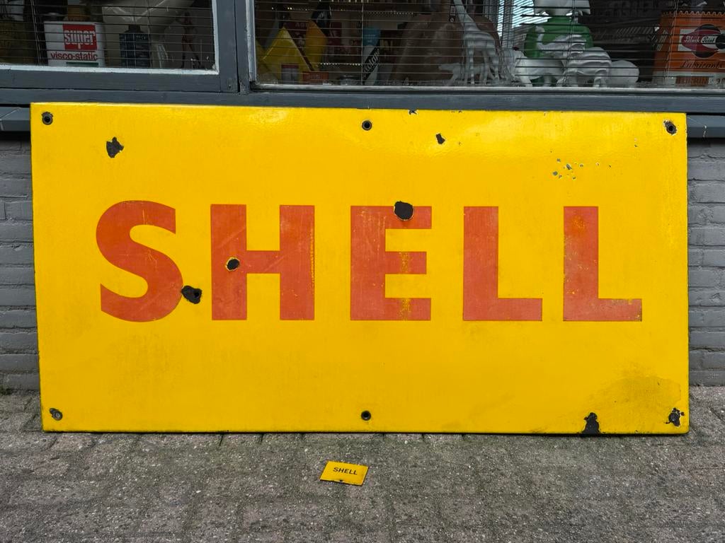 Grand panneau d'affichage en émail SHELL, Enlèvement, Utilisé, Panneau publicitaire