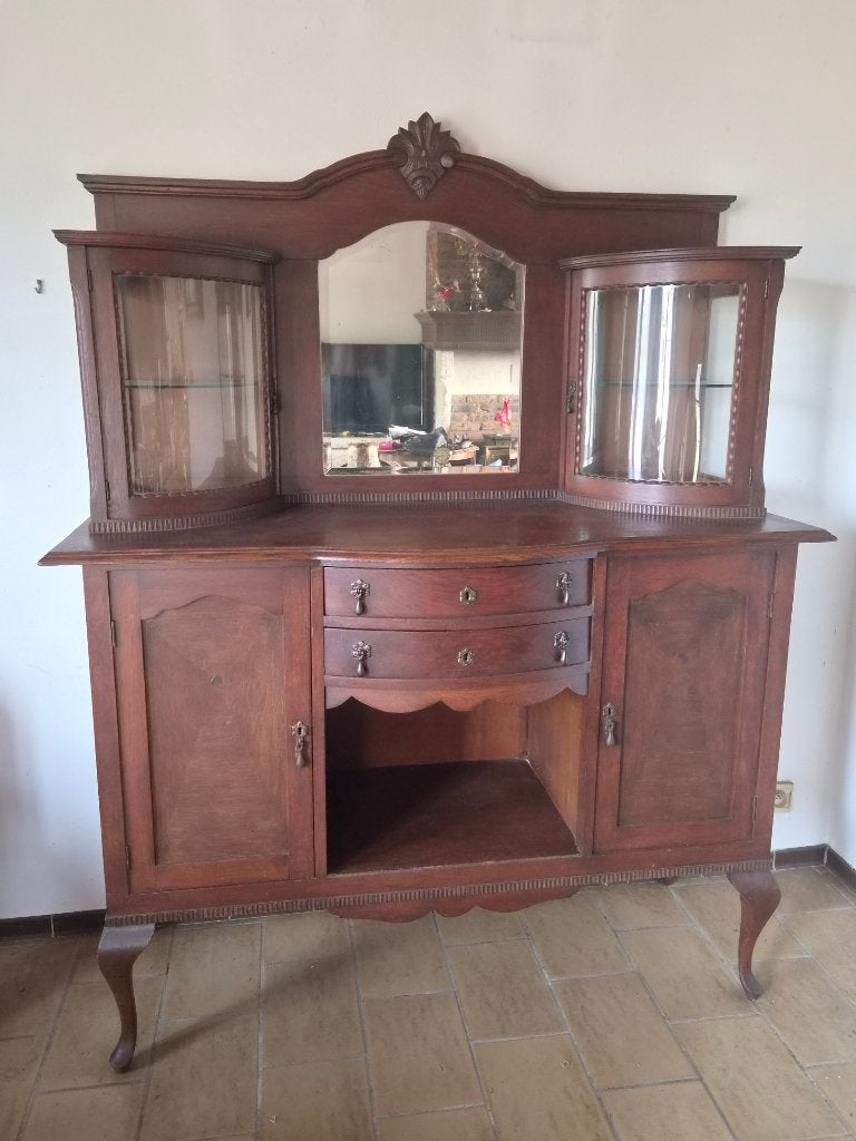 Buffetkast - Servieskast Met Gedeeltelijke Vitrine., Ophalen, 100 tot 150 cm, 200 cm of meer, Met lade(s)