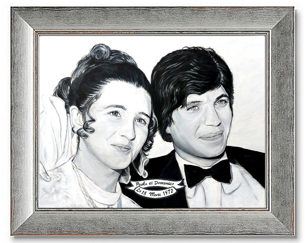 Paola en Domenico (Bruiloft 1972), Antiek en Kunst, Kunst | Schilderijen | Klassiek, Ophalen, Acrylverf, Doek, Portret of Personen