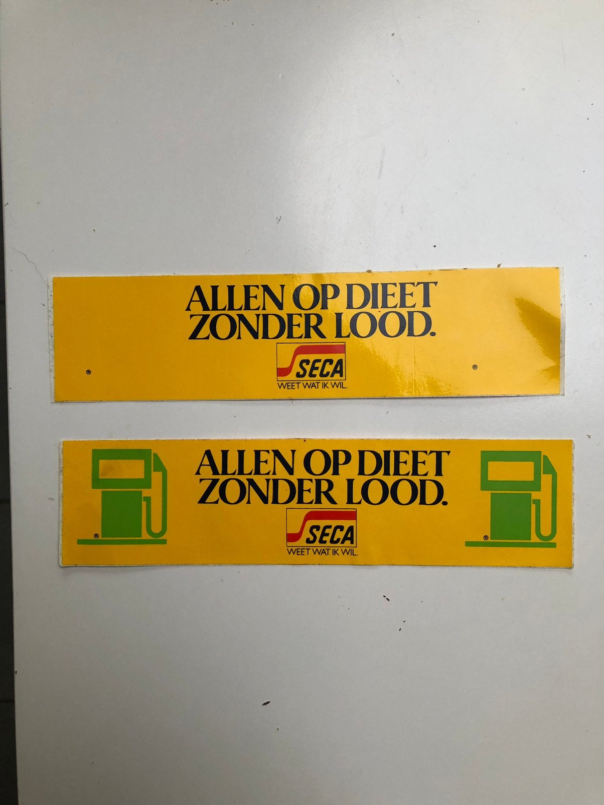 Twee stickers: reeks Seca, Collections, Enlèvement, Neuf, Société ou Association