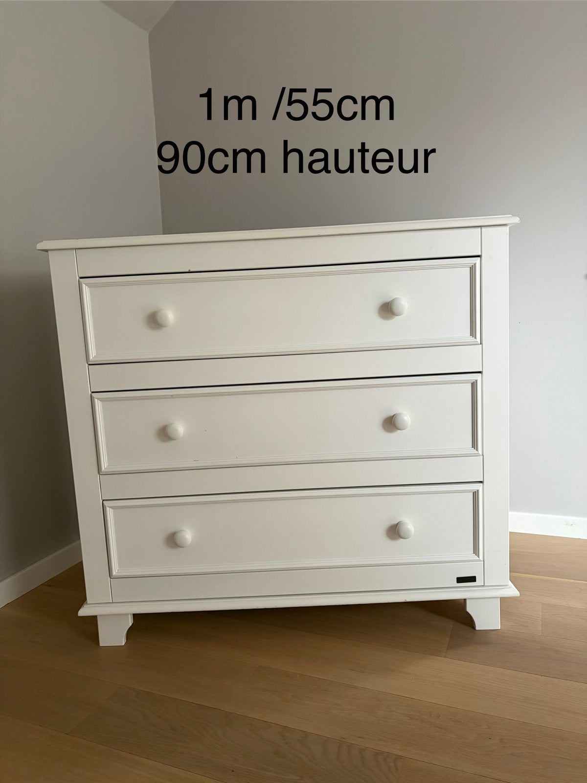 Commode Pericles en pin blanc en bon état, 3 ou 4 tiroirs, Moins de 100 cm, Enlèvement, Utilisé