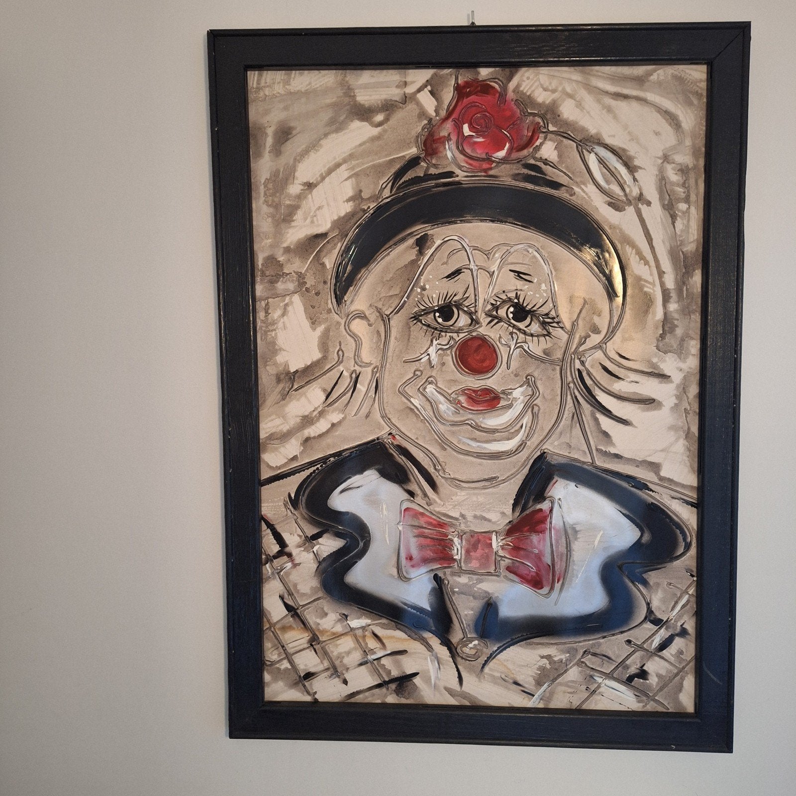 Uniek Vintage Reliëf Schilderij 'Treurige Clown', Ophalen, Huis en Inrichting