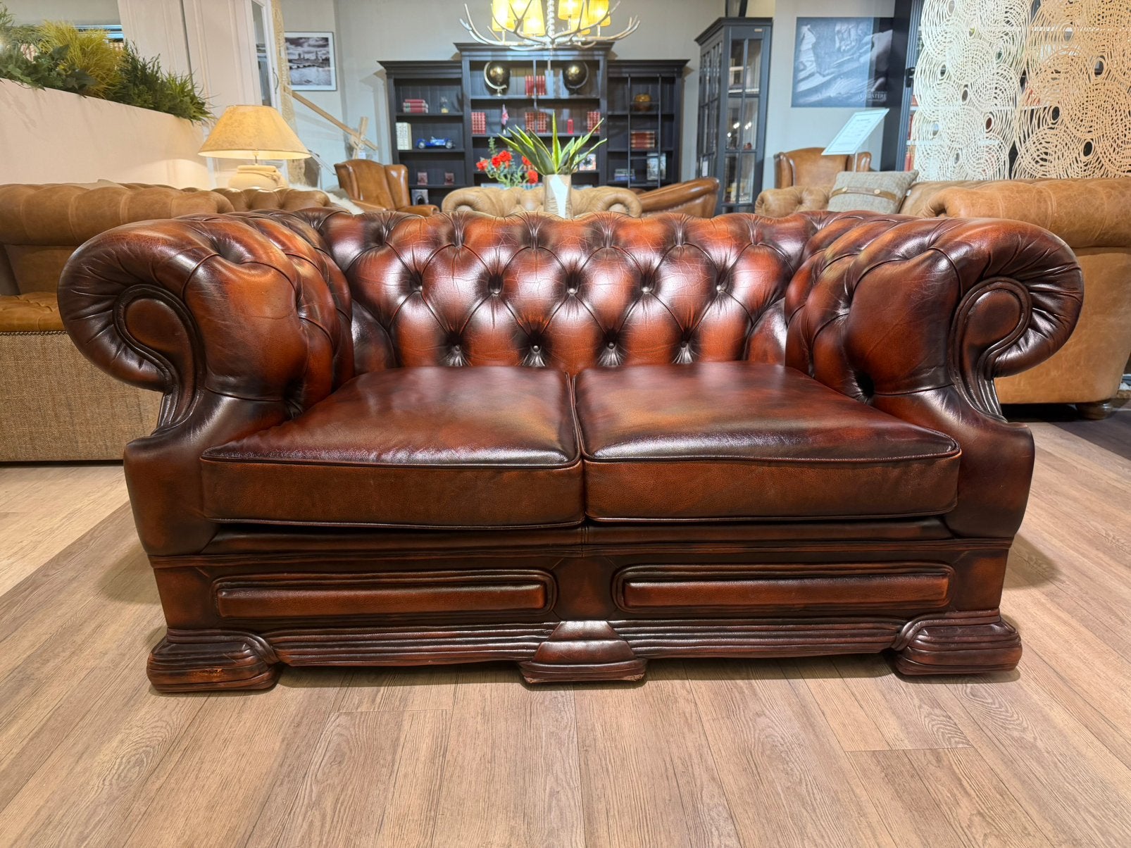 Engelse Delbrook chesterfield 2 zits bank Rood bruin leer, Enlèvement ou Envoi