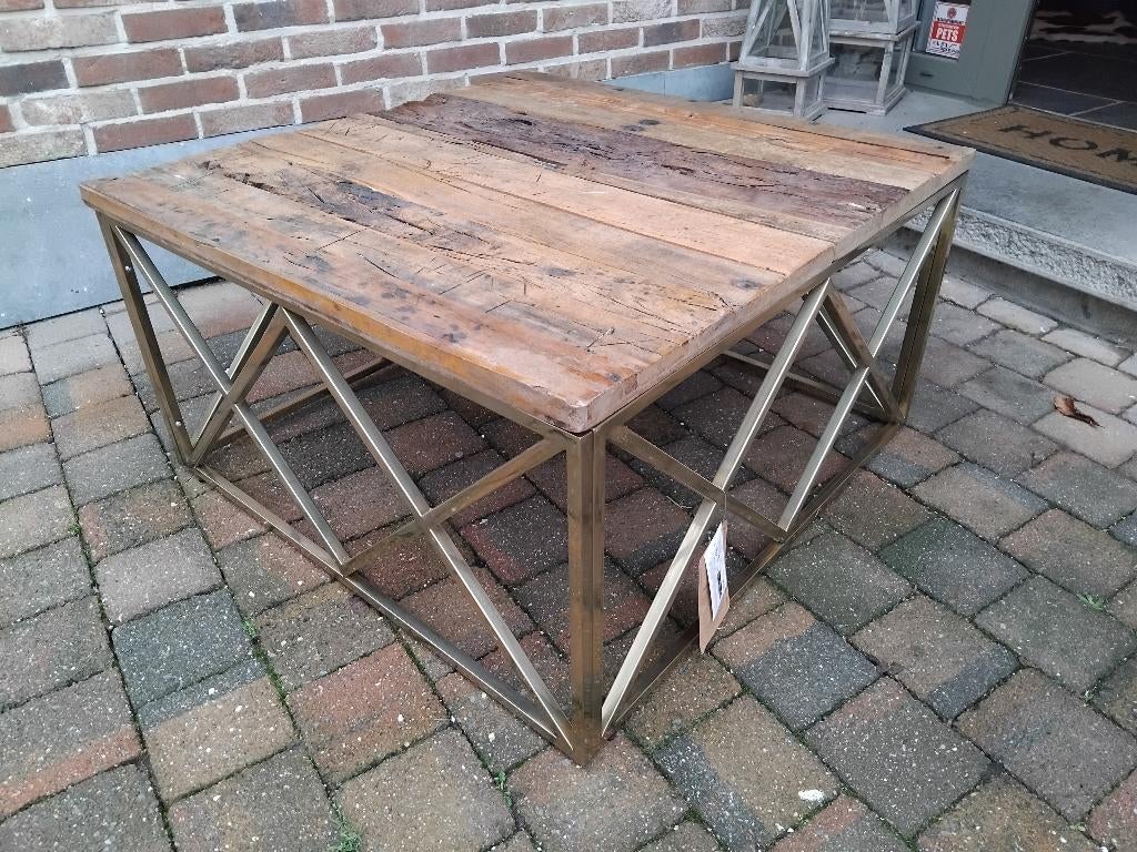 salontafel oud wagon hout en staal, Ophalen, Zo goed als nieuw, Hout