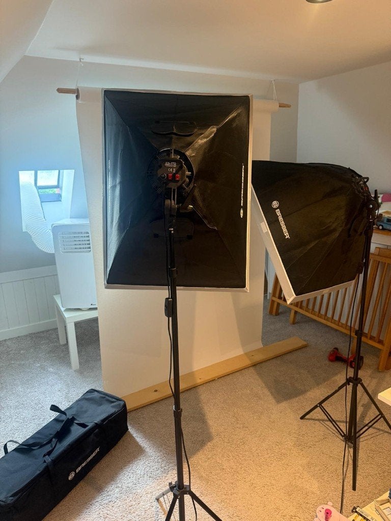 Fotografie / dag / studio verlichting incl. achtergrond, Ophalen, Inclusief lampen, Bresser, Zo goed als nieuw
