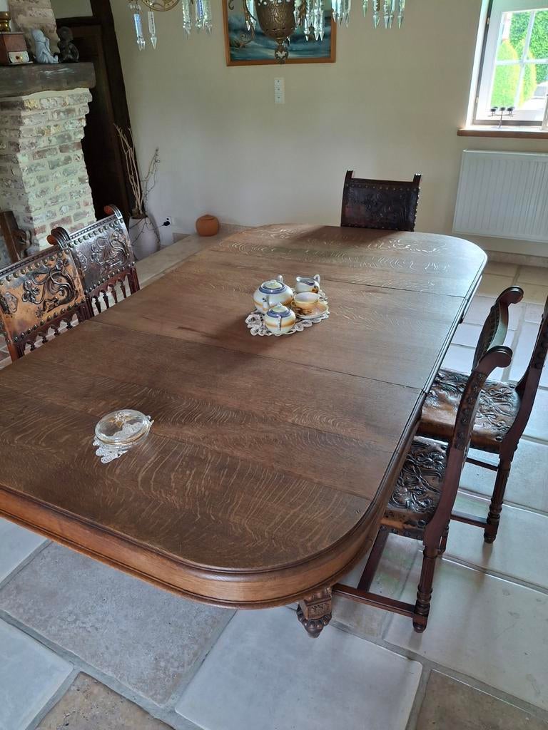 Antieke livingtafel met 6 stoelen retro vintage, Huis en Inrichting, Ophalen