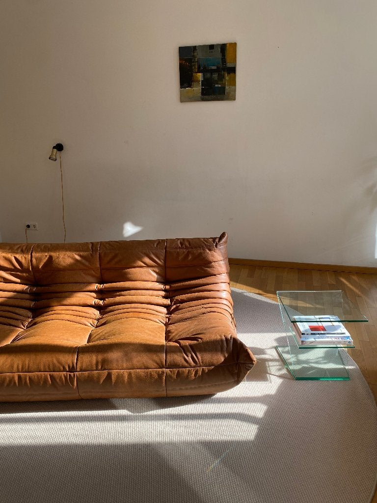 Ligne Roset - Togo - canapé 3 places - Cuir brun cognac, Maison & Meubles, Trois personnes, 100 à 125 cm, Comme neuf, Cuir