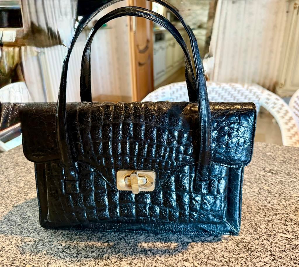 Sac à main en cuir vintage, Enlèvement ou Envoi, Comme neuf, Noir, Sac à main