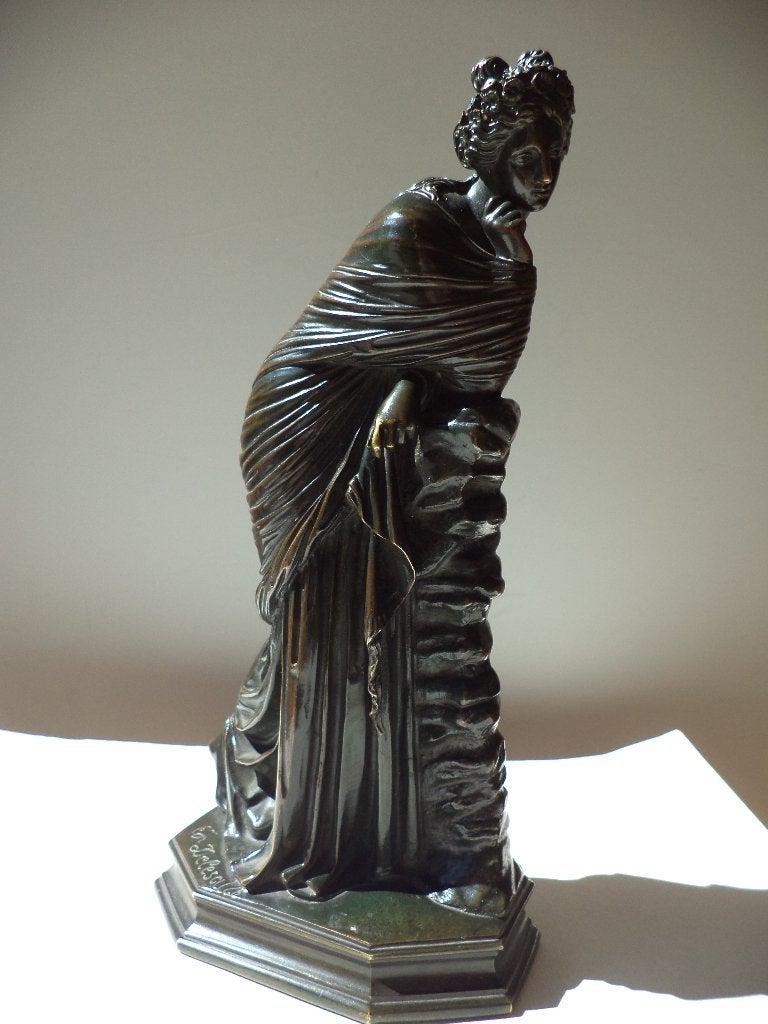 Edouard Delesalle XIX bronzen muze Polyhymnia antieke brons, Antiquités & Art, Enlèvement ou Envoi, Brons, Statue