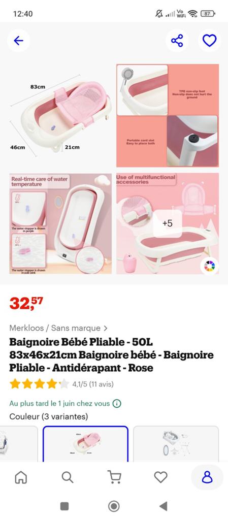 Baignoire bébé pliable rose, Neuf, Baignoire, Autres marques