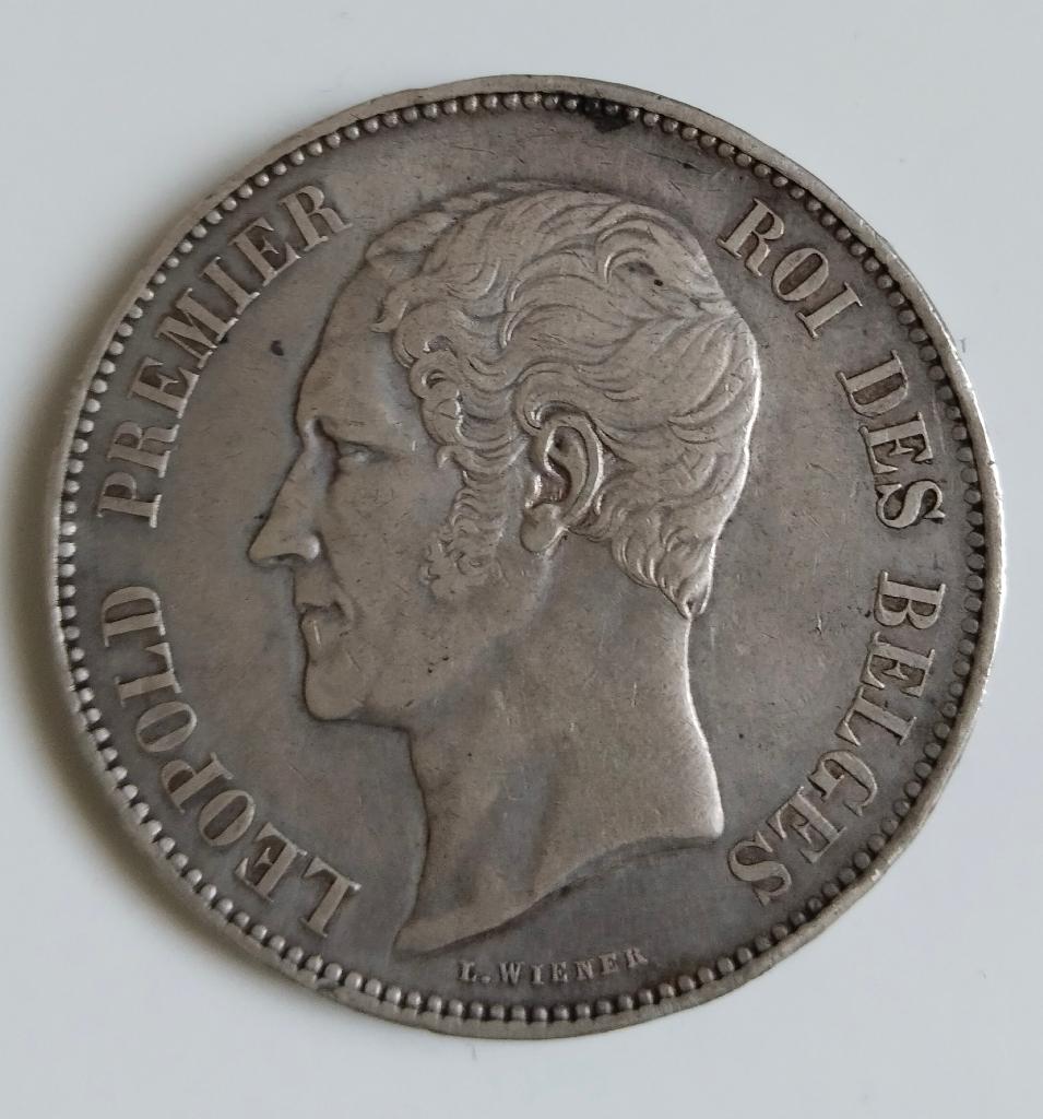 5 Francs Léopold 1 er 1850 avec point rare, Argent, Plaqué argent, Série, Envoi