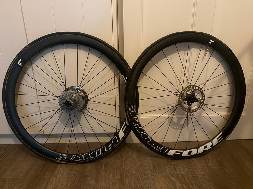Fore four carbon disc tubewielen, Fietsen en Brommers, Ophalen of Verzenden, Zo goed als nieuw, Carbon