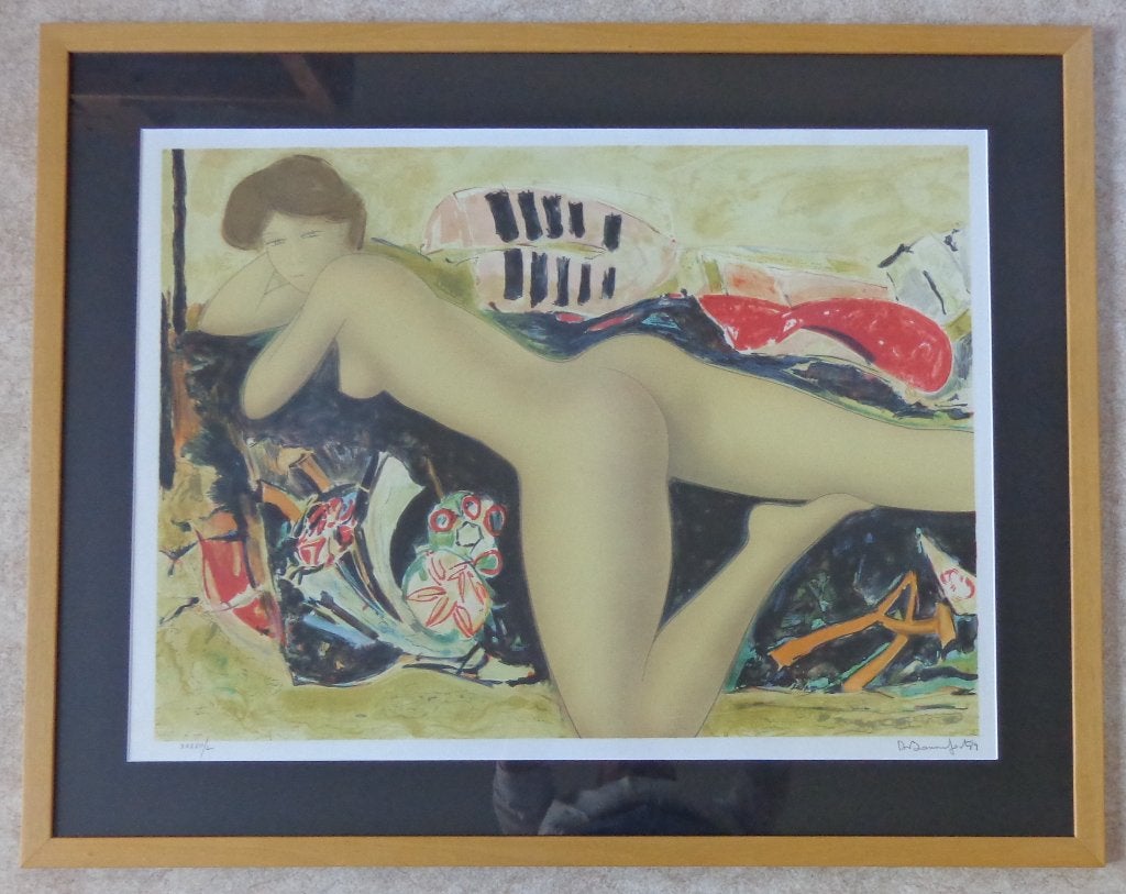ALAIN BONNEFOIT / NAAKTE VROUW / KLEURLITHO / 85x107cm KADER, Antiquités & Art, Avec verre, Enlèvement, Portraits et figures, Lithographie
