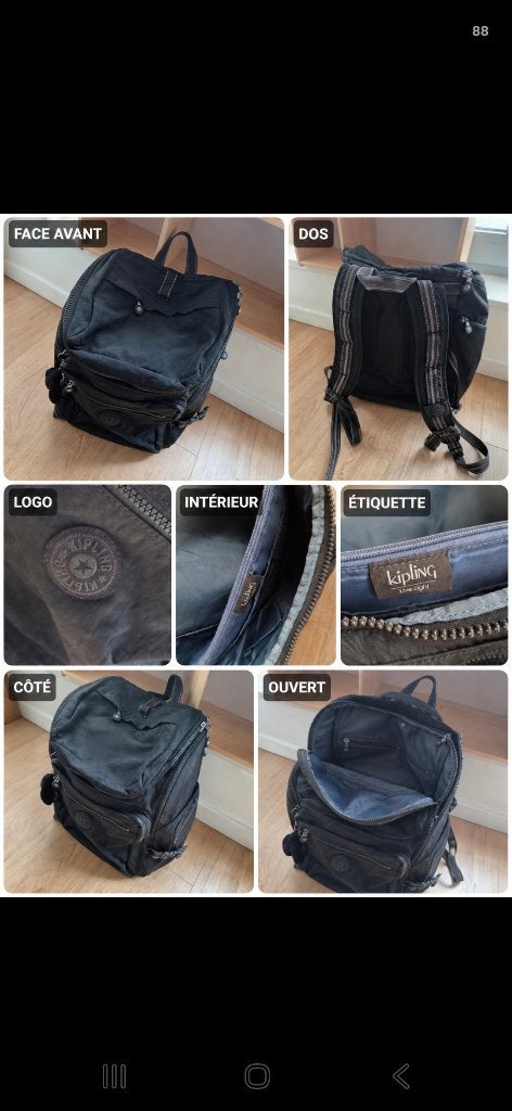 Cartable Kipling noir – original – spacieux – bon état, Bijoux, Sacs & Beauté, Accessoires Autre, Enlèvement, Utilisé