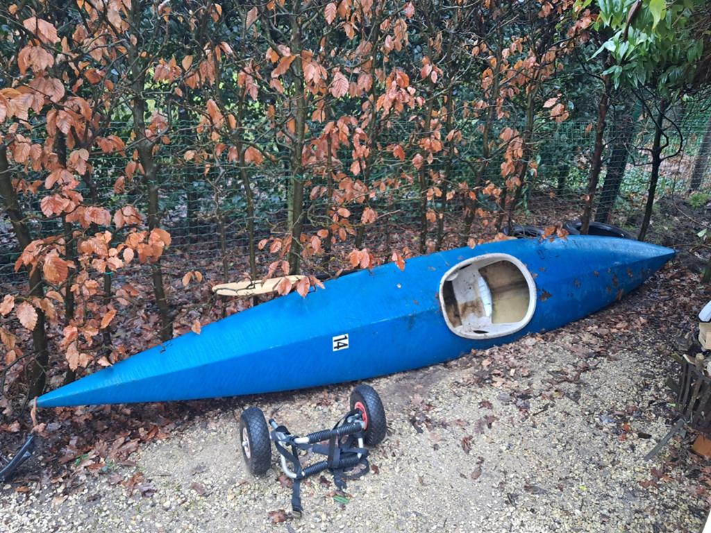 Kajak + peddel + transportkar, Watersport en Boten, Kano's, Ophalen, Kajak