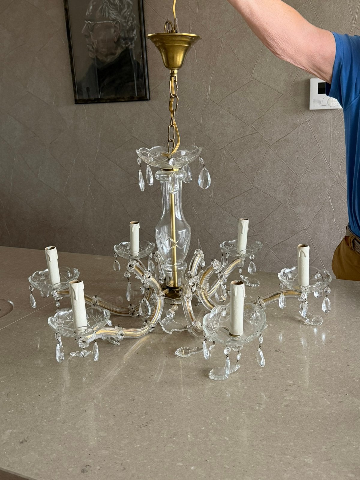 Te koop kristallen kroonluchter, Huis en Inrichting, Lampen | Kroonluchters, Ophalen, Gebruikt, Glas, Klassiek