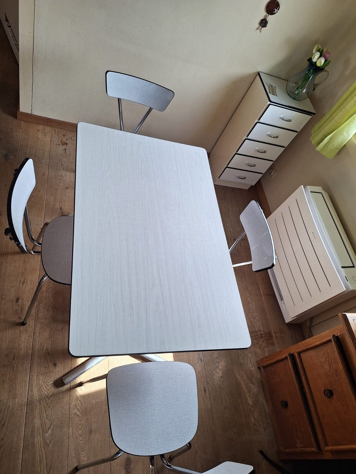 Vintage tafel en 4 stoelen, 100 à 150 cm, Quatre personnes, Vintage, Enlèvement