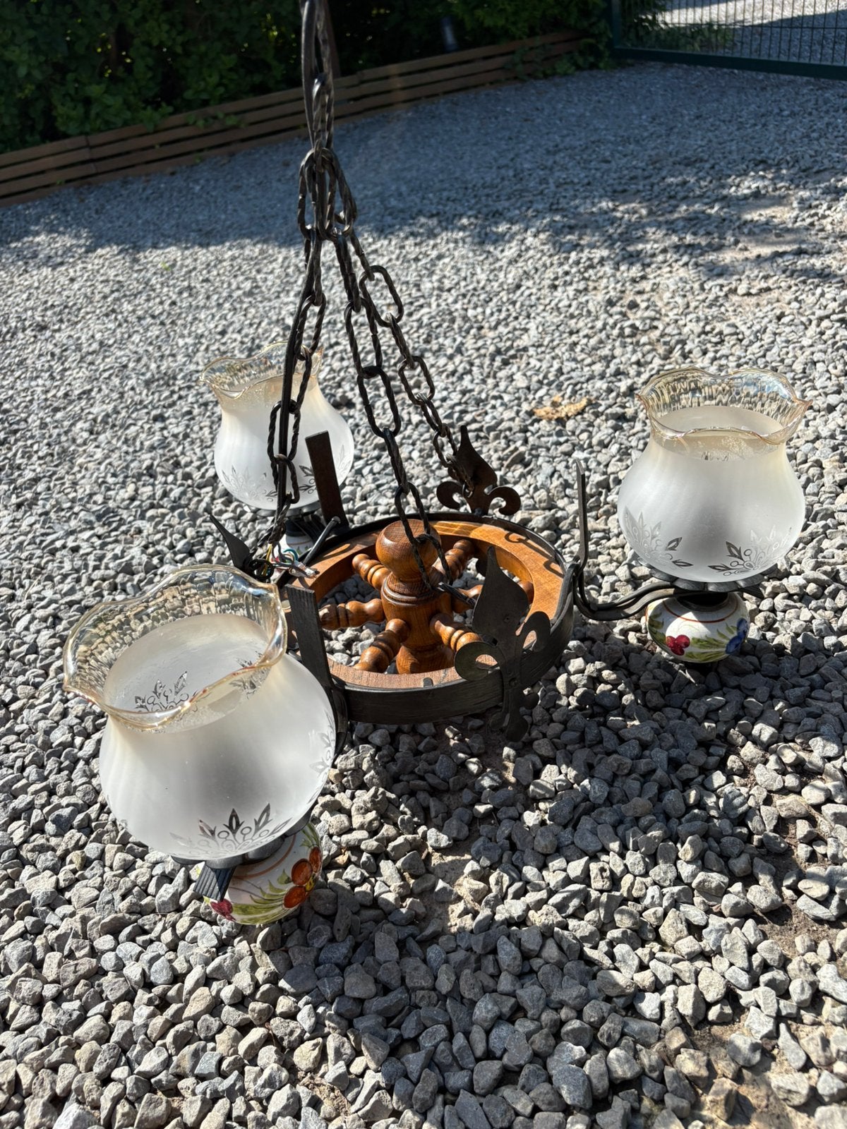 Lustre en chêne massif, Ophalen, Gebruikt, Glas