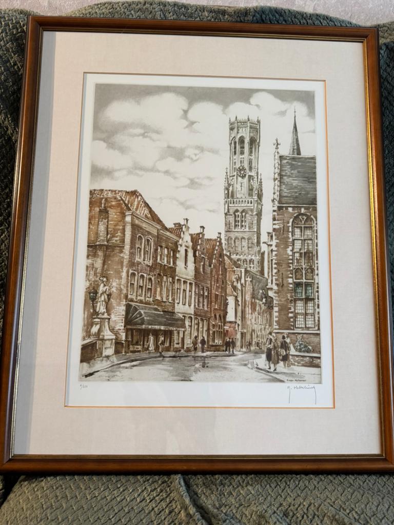 Antieke originele ets Roger Hebbelinck - Wollestraat, Enlèvement
