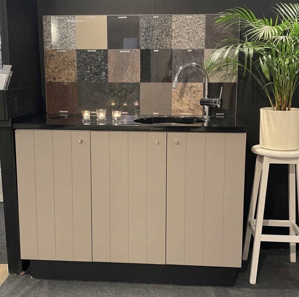 Granieten spoeltafel in taupe kleur, Ophalen, Gebruikt, 100 tot 150 cm, Minder dan 100 cm