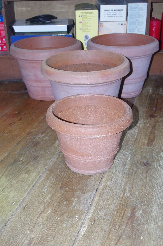 Plastieken bloempotten (4 stuks), Tuin en Terras, Ophalen, Kunststof, Gebruikt, Rond