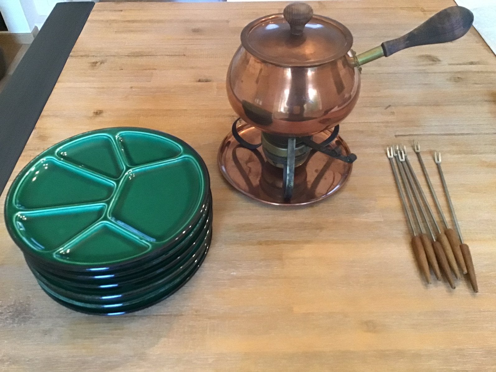 Vintage Koperen Fondueset  Douro B&M Portugal, borden vorken, Ophalen, Gebruikt, Brander, Fondueset