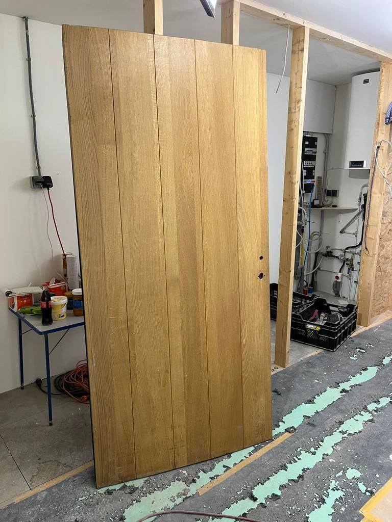 Eiken huisdeur 211,5 x 1.00 massief, Ophalen, Gebruikt, Eikenhout