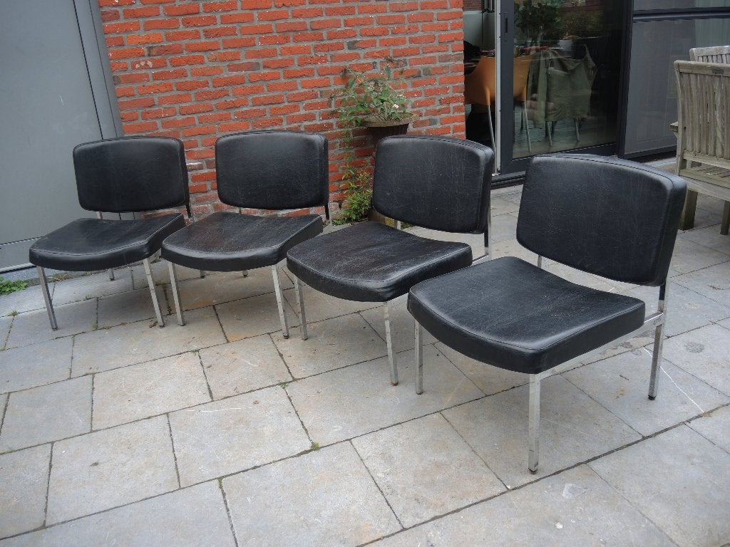 4 vintage zeteltjes, zwarte skai, Ophalen, Gebruikt, Eenpersoons, Minder dan 75 cm