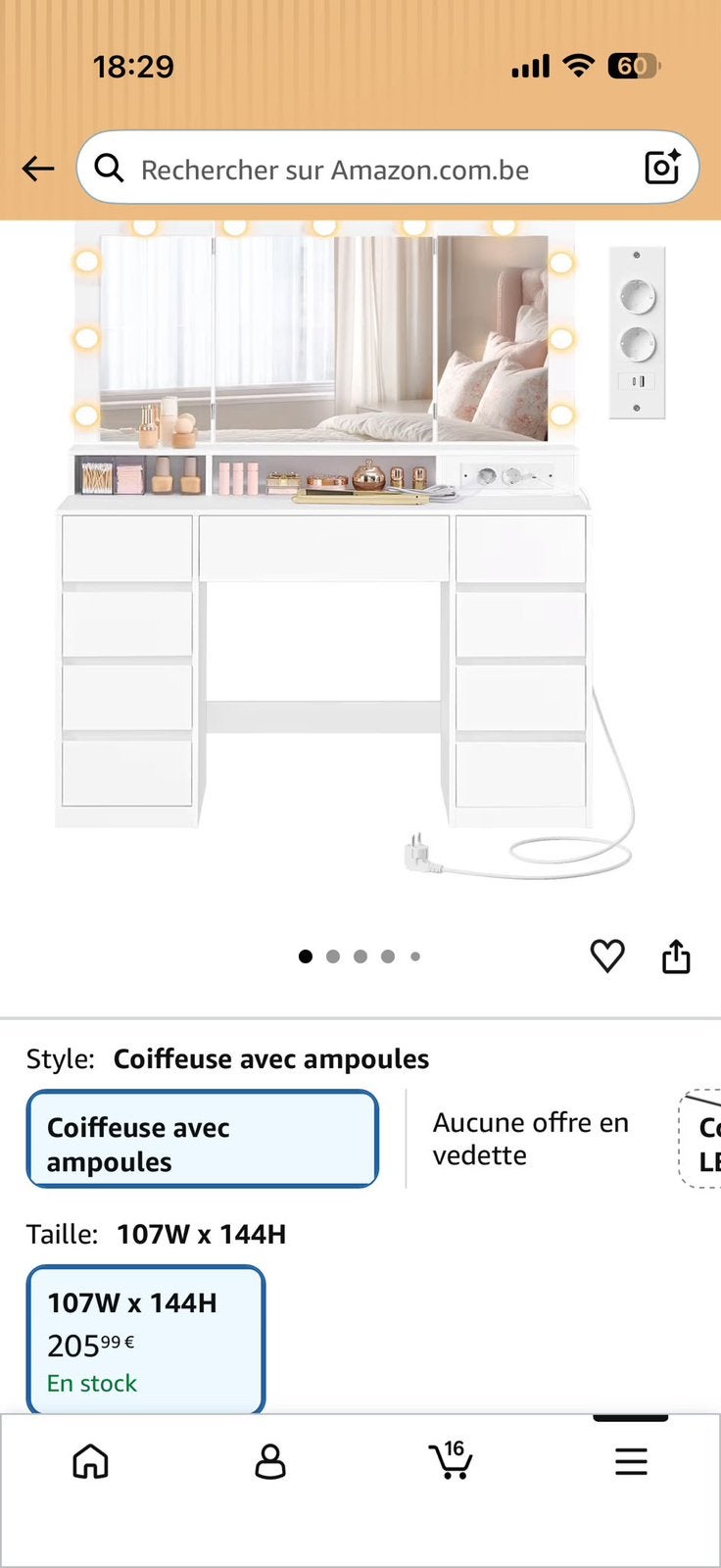 Grande Coiffeuse : VASAGLE  3 différents lumière LED, Maison & Meubles, Enlèvement, Neuf